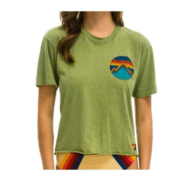 Aviator Nation Boyfriend Cropped Tee in Green - Picture 1 of 9